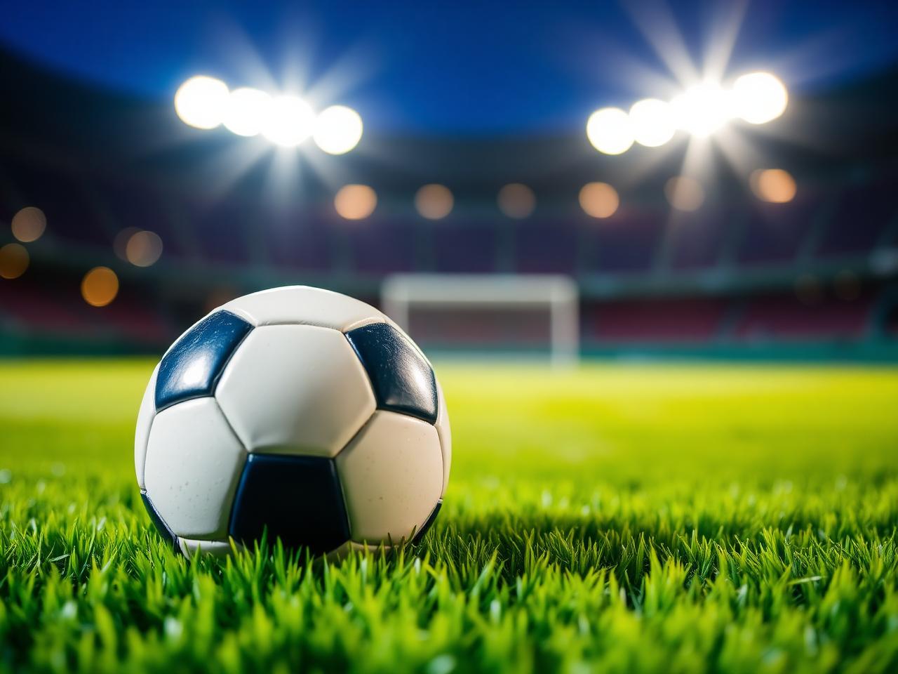 Bola no gramado iluminado